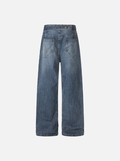 DAXUEN Loose wide leg denim jeans in medium blue wash