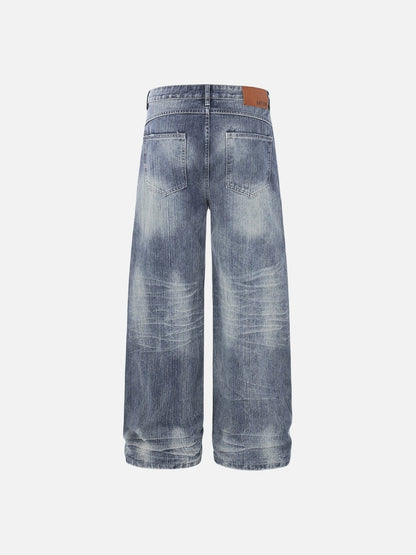 DAXUEN Wide-leg high-waisted denim trousers in washed blue