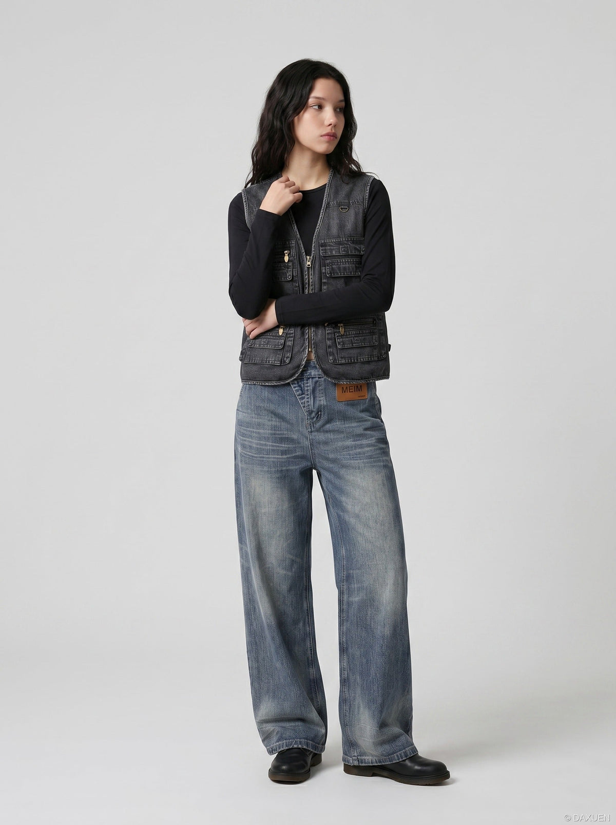 DAXUEN Vintage Vibe Wide-Leg Denim Trousers | DAXUEN — model photo