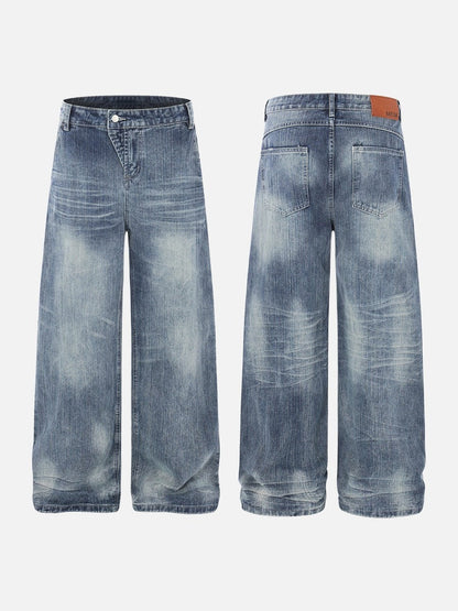DAXUEN Wide-leg high-waisted denim trousers in washed blue