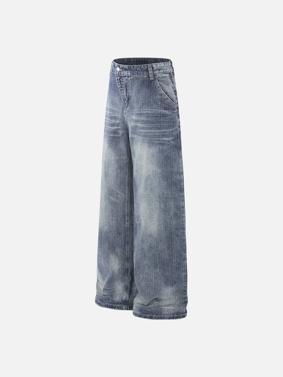 DAXUEN Wide-leg high-waisted denim trousers in washed blue