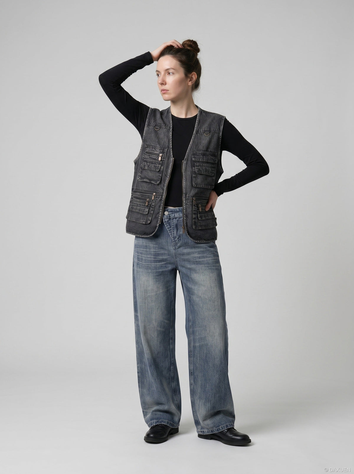 DAXUEN Vintage Vibe Wide-Leg Denim Trousers | DAXUEN — model photo
