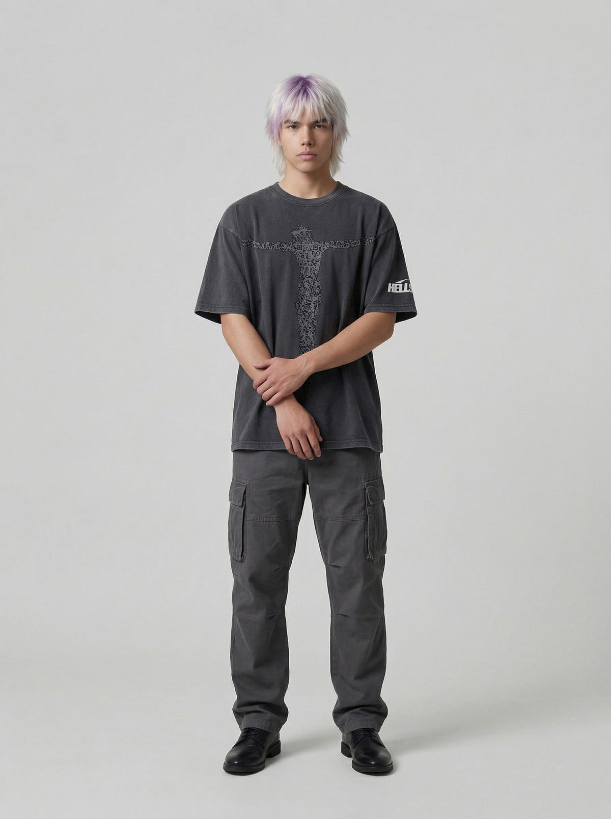 DAXUEN Oversized vintage wash graphic t-shirt — model photo