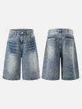 DAXUEN Wide-leg denim shorts with distressed finish