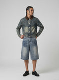 DAXUEN Wide-leg denim shorts with distressed finish — model photo