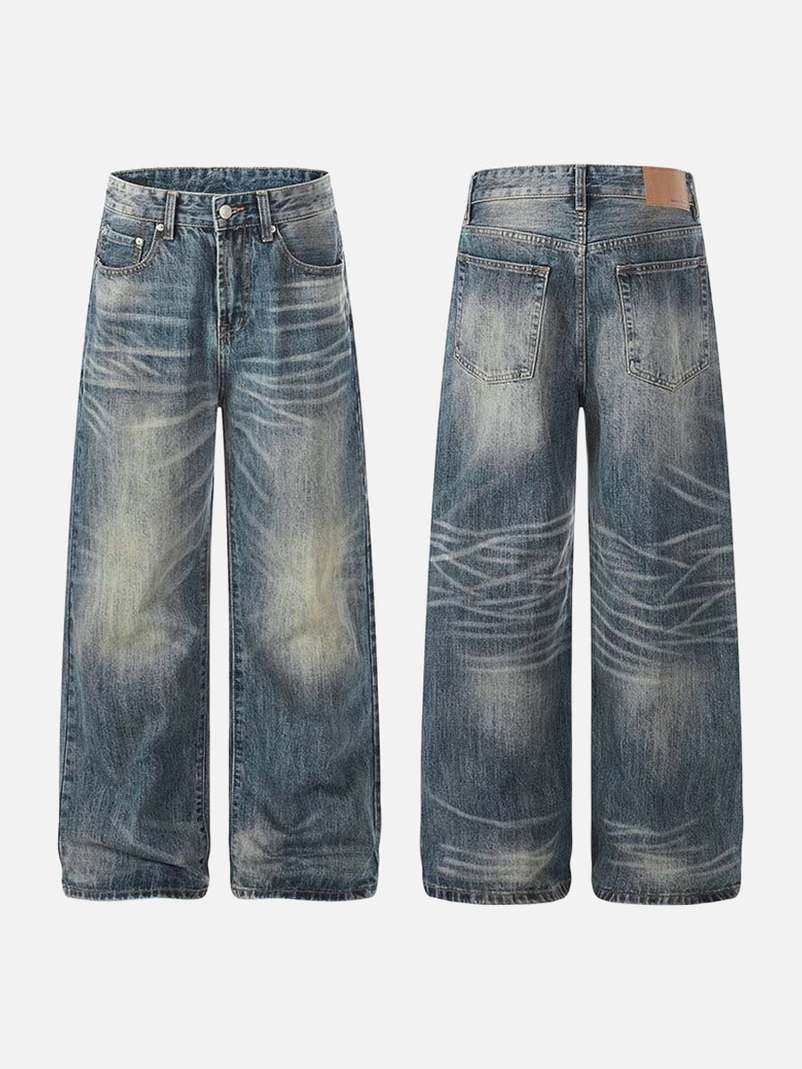 DAXUEN High-waisted wide-leg jeans in faded medium blue denim