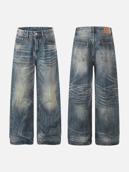 DAXUEN High-waisted wide-leg jeans in faded medium blue denim