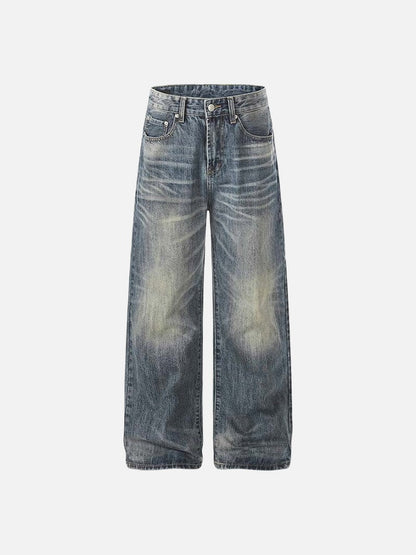 DAXUEN High-waisted wide-leg jeans in faded medium blue denim