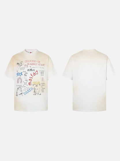 DAXUEN Vintage-washed graphic t-shirt with collage print
