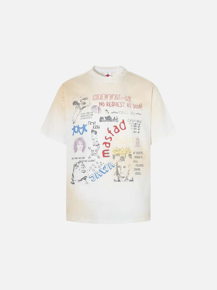 DAXUEN Vintage-washed graphic t-shirt with collage print