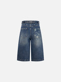 DAXUEN High-waisted wide-leg denim culotte shorts