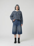 DAXUEN High-waisted wide-leg denim culotte shorts — model photo