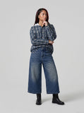 DAXUEN High-waisted wide-leg denim culotte shorts — model photo