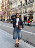 DAXUEN High-waisted wide-leg denim culotte shorts — model photo