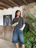 DAXUEN High-waisted wide-leg denim culotte shorts — model photo