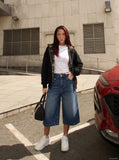 DAXUEN High-waisted wide-leg denim culotte shorts — model photo