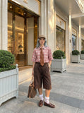 DAXUEN High-waisted wide-leg denim culotte shorts — model photo