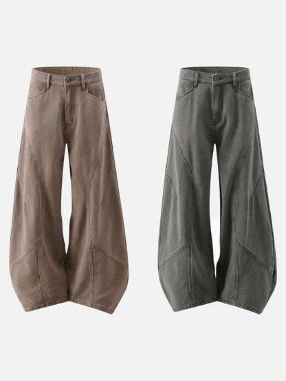 DAXUEN Wide leg denim pants with curved panels and topstitching