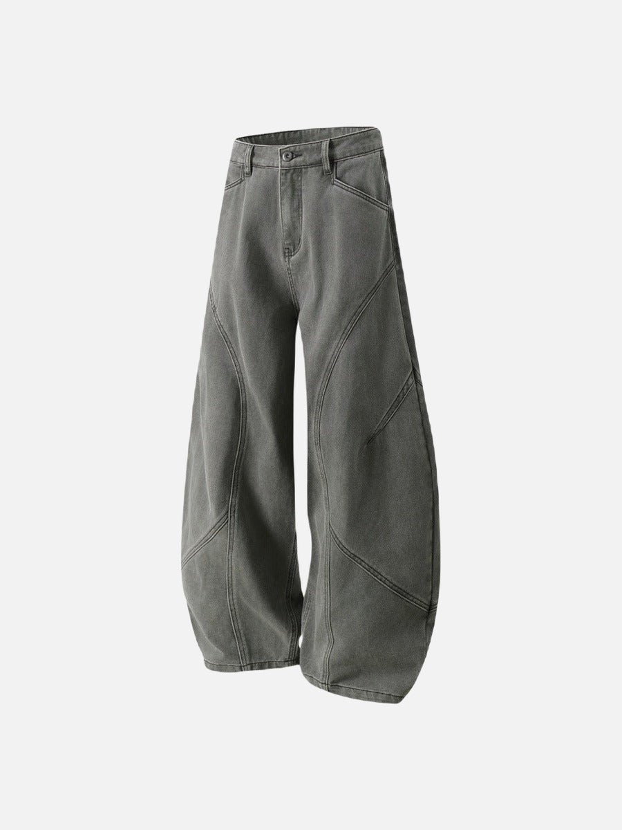 DAXUEN Wide leg denim pants with curved panels and topstitching