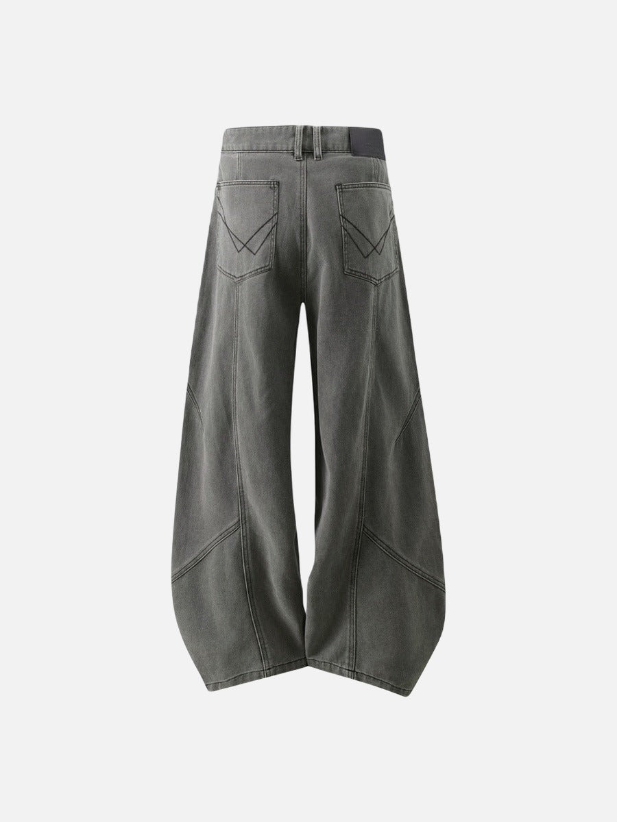 DAXUEN Wide leg denim pants with curved panels and topstitching