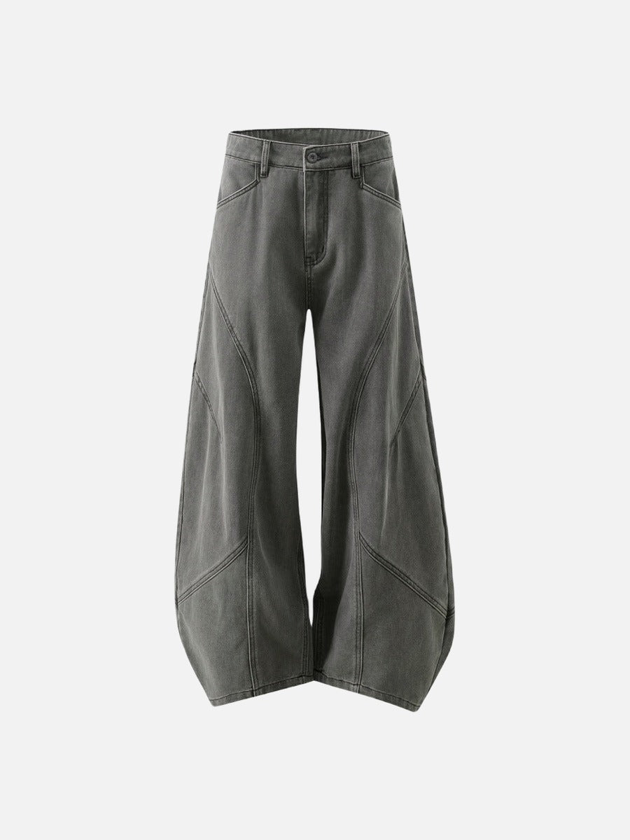 DAXUEN Wide leg denim pants with curved panels and topstitching
