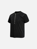 DAXUEN Black vintage washed short-sleeve t-shirt with zipper