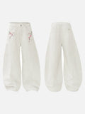 DAXUEN Women's wide-leg balloon pants with cherry blossom embroidery