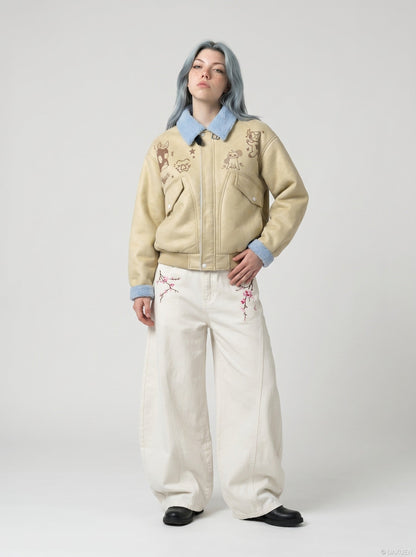 DAXUEN Women's wide-leg balloon pants with cherry blossom embroidery — model photo