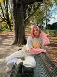 DAXUEN Women's wide-leg balloon pants with cherry blossom embroidery — model photo