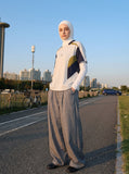 DAXUEN grey oversized wide-leg trousers — model photo