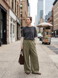 DAXUEN Voluminous wide-leg pants in three solid colors — model photo
