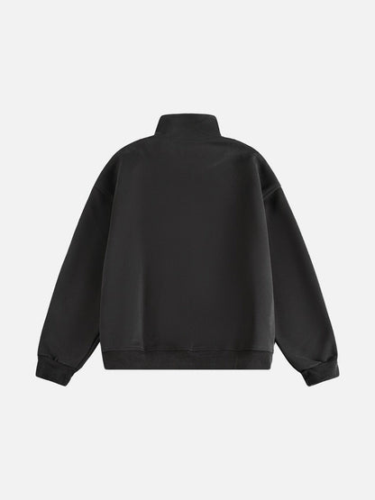 Contrast Plaid Mock Neck Zip-Up Jacket