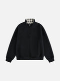 Contrast Plaid Mock Neck Zip-Up Jacket