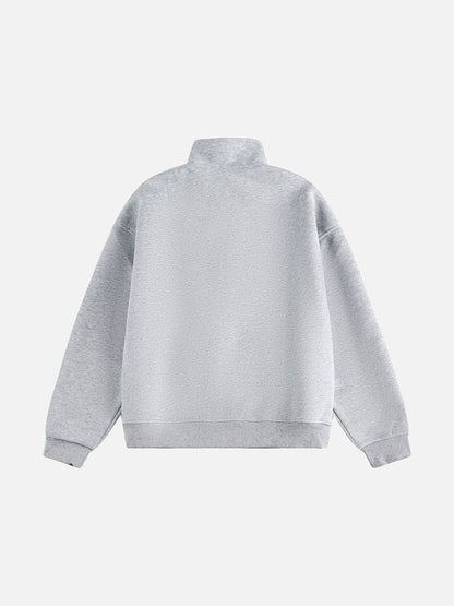 Contrast Plaid Mock Neck Zip-Up Jacket