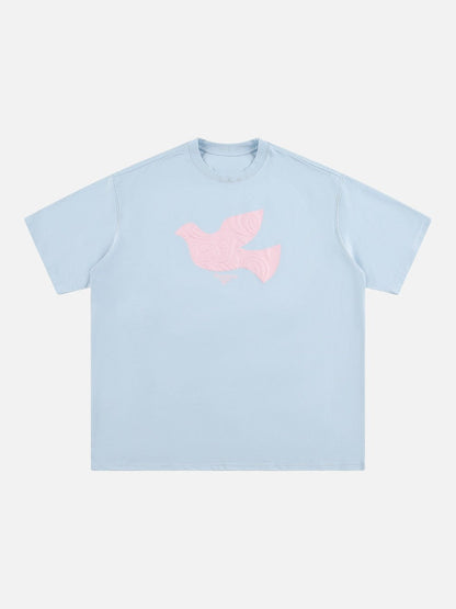 Stylized Dove Graphic Oversized T-Shirt