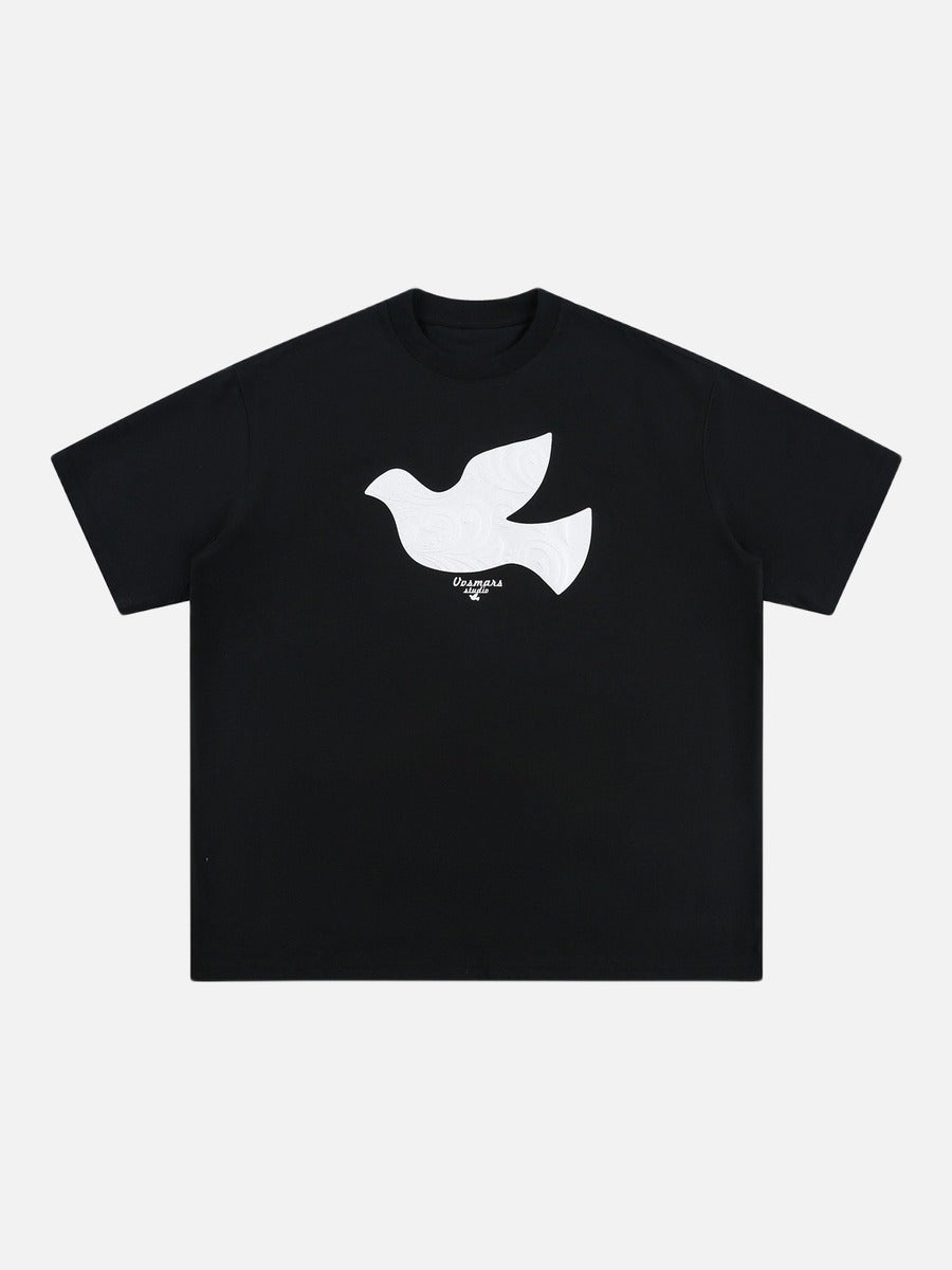 Stylized Dove Graphic Oversized T-Shirt