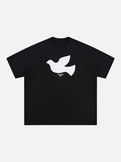 Stylized Dove Graphic Oversized T-Shirt