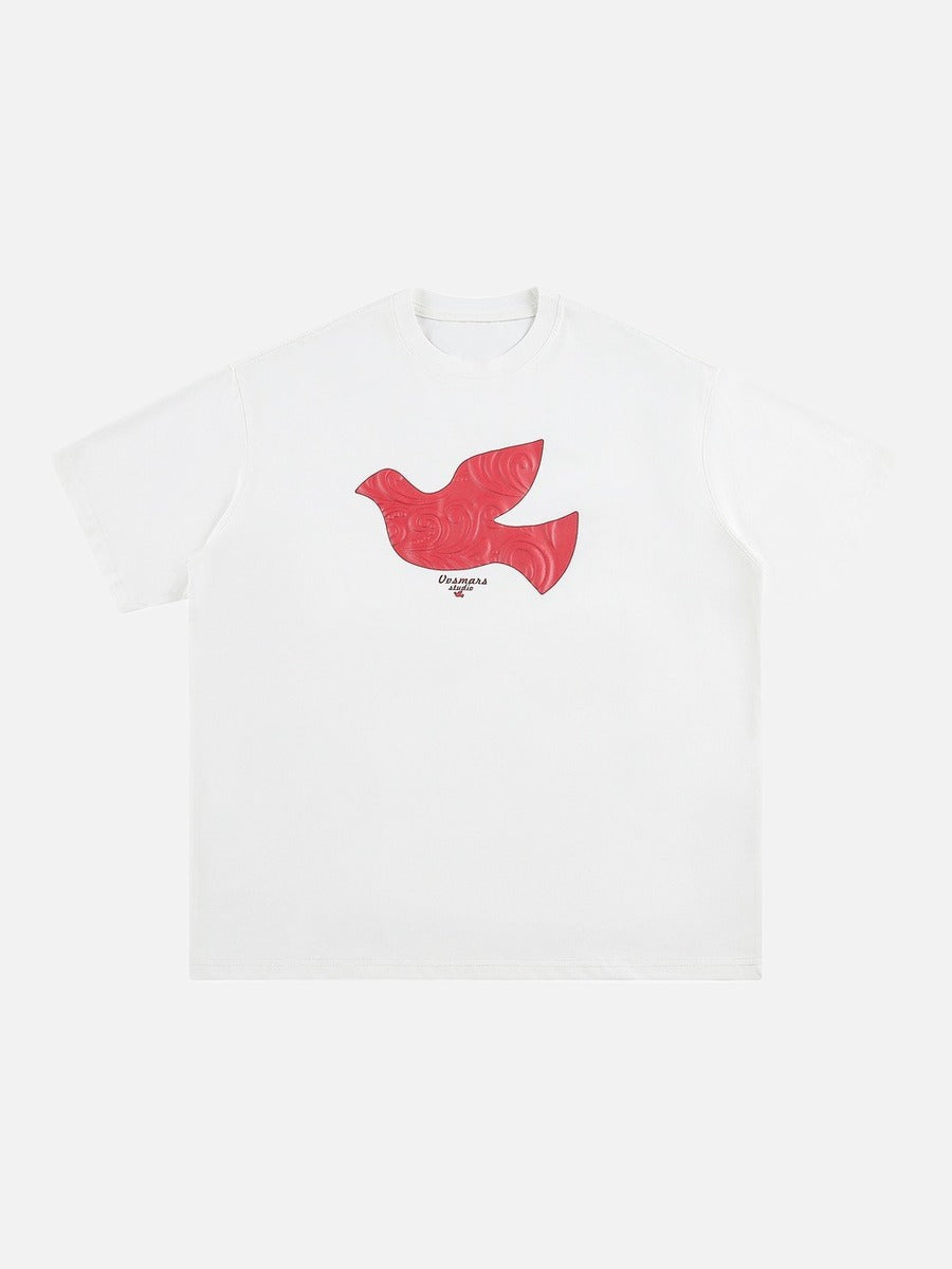 Stylized Dove Graphic Oversized T-Shirt