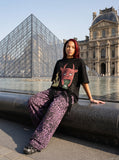 DAXUEN Oversized short-sleeved waffle knit t-shirt with graphic print — model photo