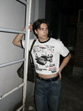 DAXUEN White waffle-knit graphic t-shirt with black and red print — model photo