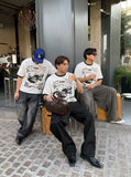 DAXUEN White waffle-knit graphic t-shirt with black and red print — model photo