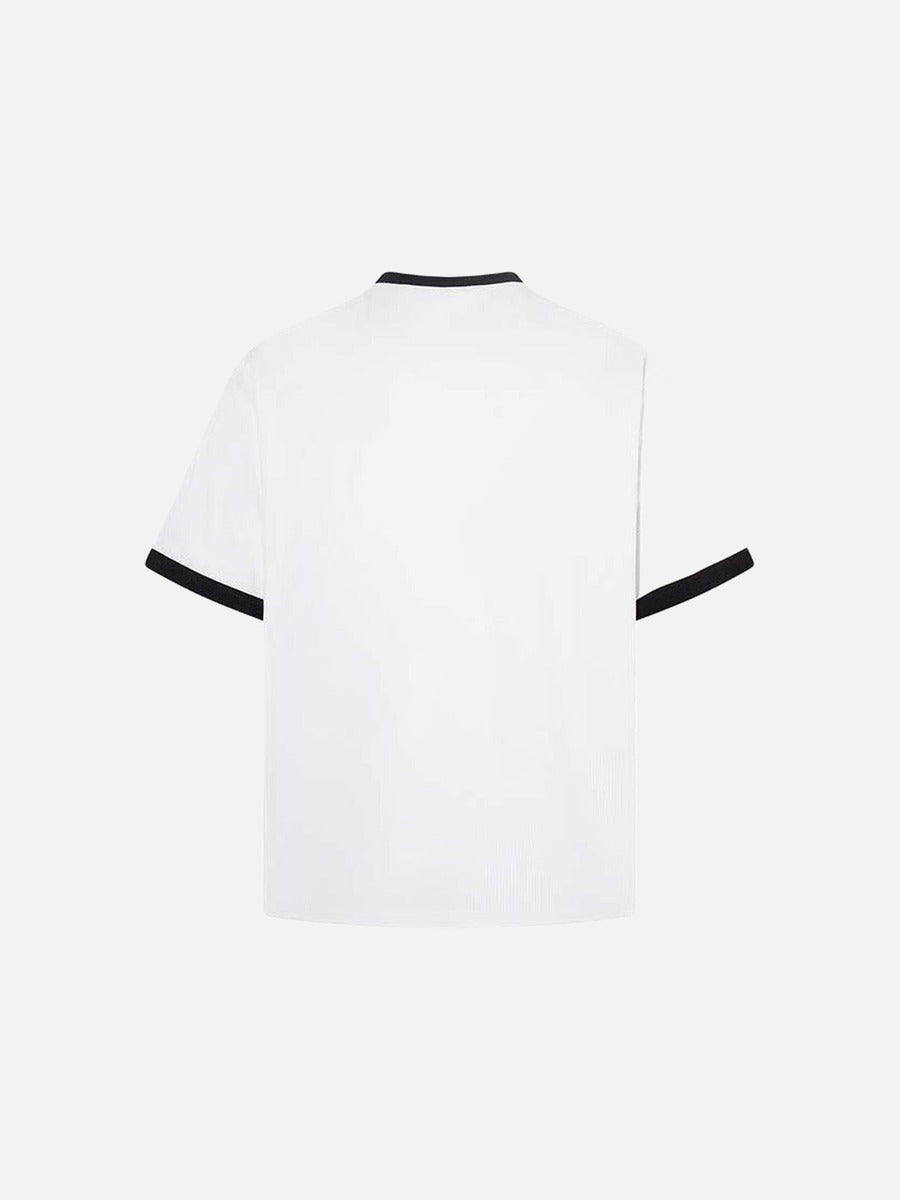 DAXUEN White waffle-knit graphic t-shirt with black and red print
