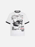 DAXUEN White waffle-knit graphic t-shirt with black and red print