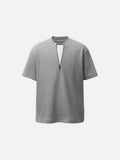 DAXUEN Waffle knit half-zip short sleeve top in grey and black