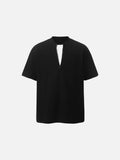 DAXUEN Waffle knit half-zip short sleeve top in grey and black