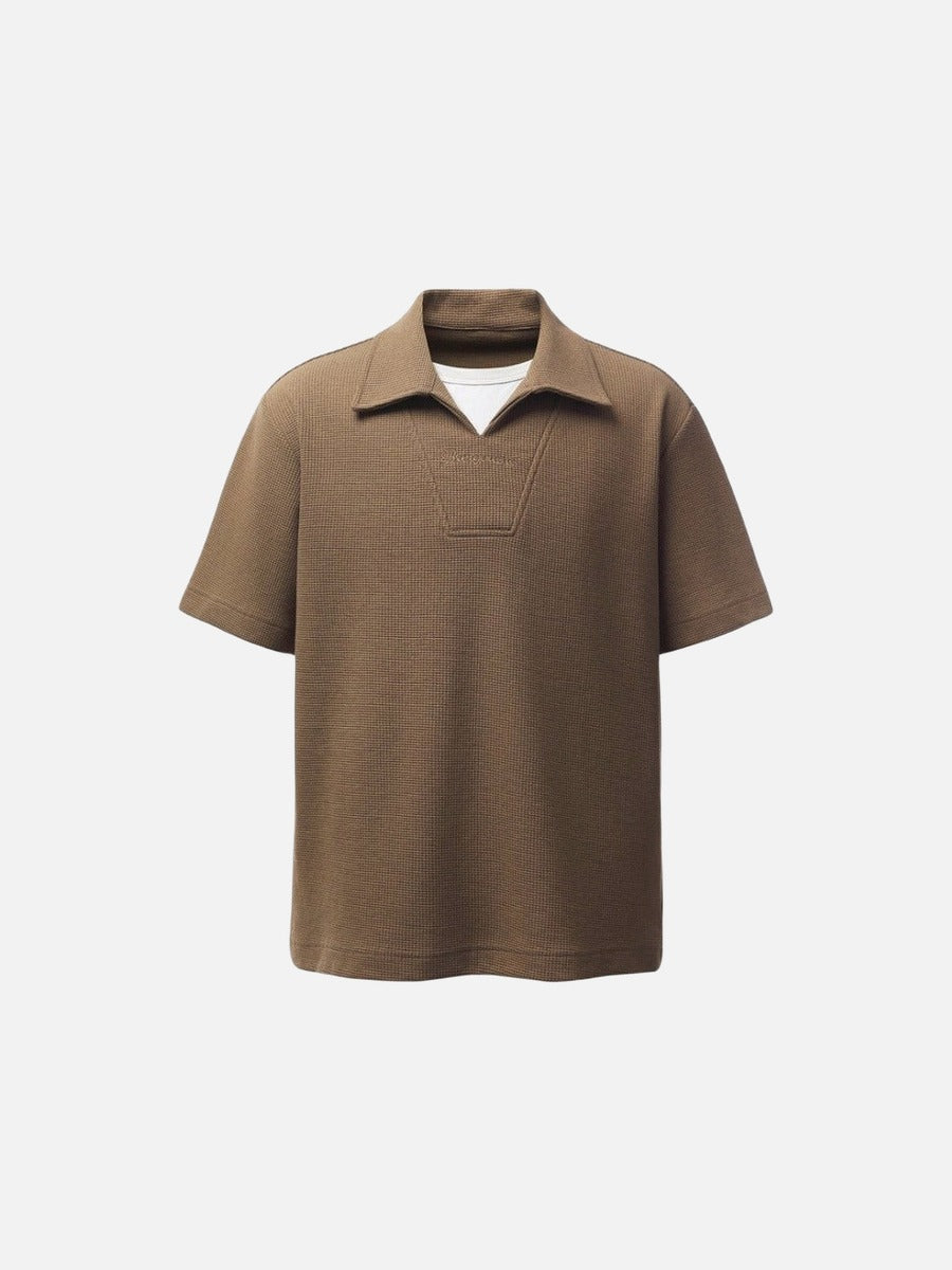 DAXUEN Waffle knit short sleeve polo shirt in brown and black