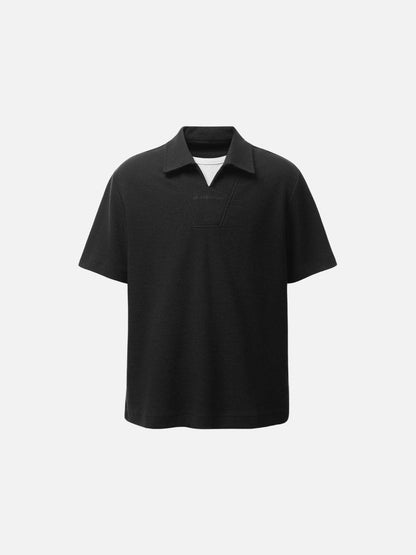 DAXUEN Waffle knit short sleeve polo shirt in brown and black