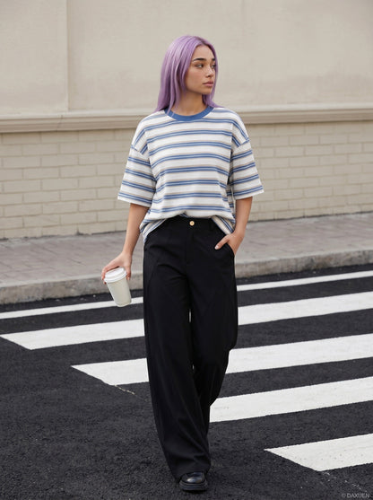 DAXUEN Oversized striped short-sleeved t-shirt — model photo