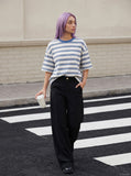 DAXUEN Oversized striped short-sleeved t-shirt — model photo