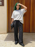 DAXUEN Oversized striped short-sleeved t-shirt — model photo